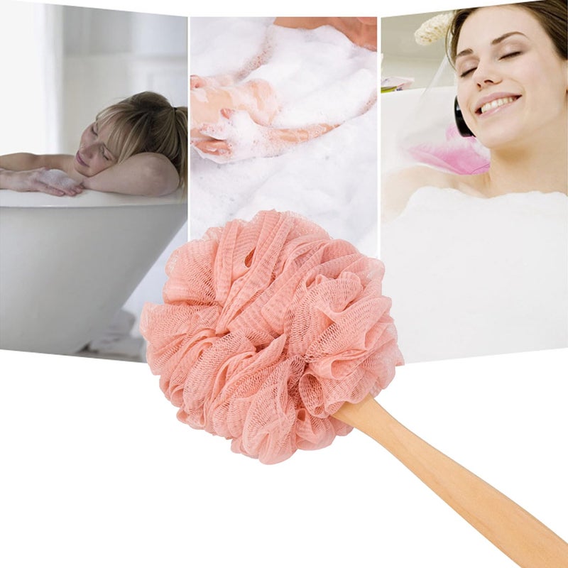 أرسوين Arswin Loofah Back Scrubber للاستحمام، فرشاة استحمام خشبية ذات مقبض طويل Lufa، فرشاة تنظيف خلفية شبكية من النايلون الناعم، للنساء والرجال، وسادة لوفا مقشرة على عصا للجسم (وردي) - Image 3